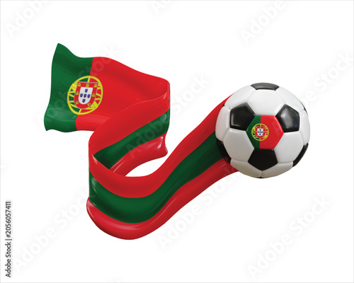 Portugal flag ribbon with soccer ball icon 3d render concept of football soccer team icon vector illustration