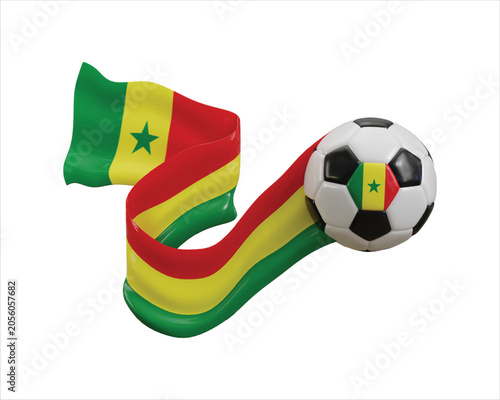 Senegal flag ribbon with soccer ball icon 3d render concept of football soccer team icon vector illustration