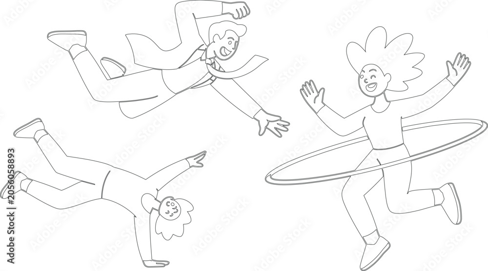 Fototapeta premium Energetic line drawings of diverse people enjoying active movements and playful exercise