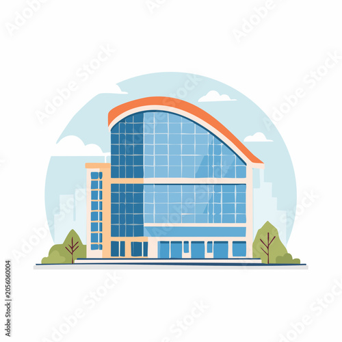 Modern Office Building with Curved Glass Facade
