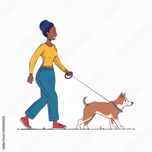 Woman Walking Dog on Leash