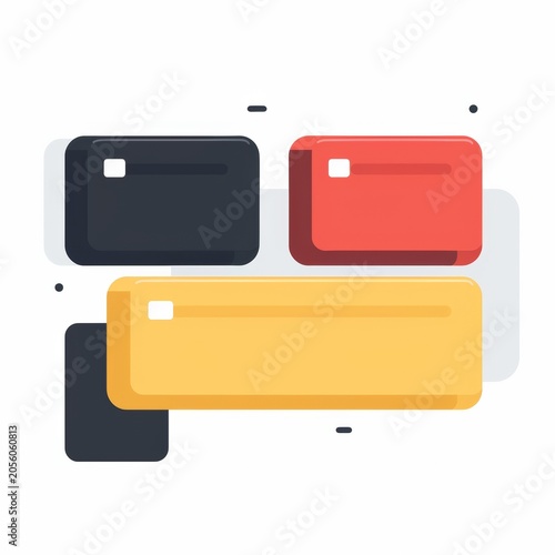 Simple design of four rectangular shapes in different colors arranged on a light background during daytime