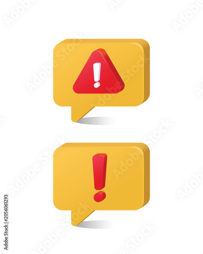 Yellow Speech Bubbles with Red Warning and Alert Symbols