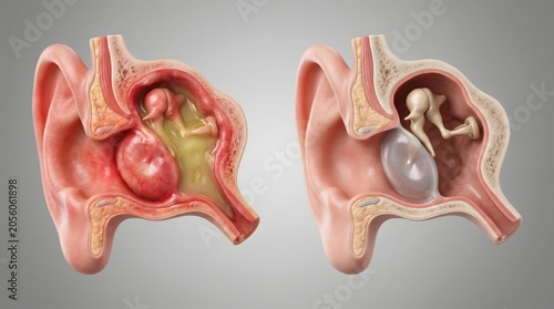 Severe Middle Ear Infection and Fluid Accumulation Before and After Recovery