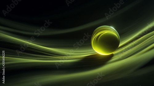 Light interacts with a round object on smooth lines creating a striking visual scene in a dark setting
