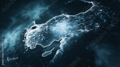 Map shows Turkey at night with lights and data connections highlighting cities and landscapes across the region during a clear sky