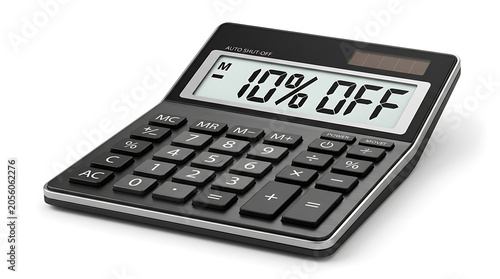 Calculator showing 10 percent off isolated on a white background for discount