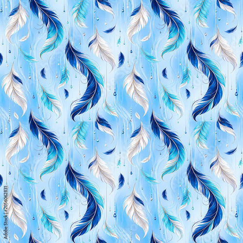 Seamless Feather Pattern with Soft Watercolor Texture | Premium Abstract Background