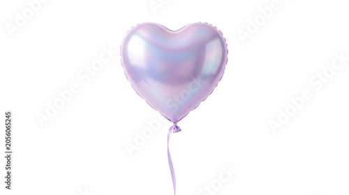 Purple heart shaped helium balloon isolated on transparent background