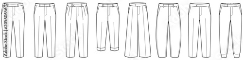 mens classic tailored trouser and pleated formal pant flat sketch vector illustration transparent background technical cad drawing template