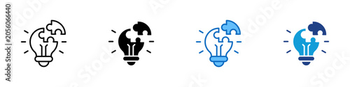 Photos Problem Solving Multiple Style Icon Design Vector - Light bulb with puzzle piece
