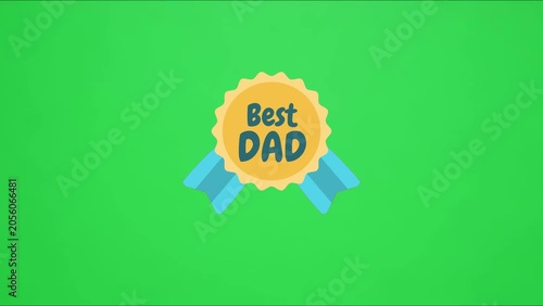 Animated best dad award medal badge icon on green screen father success father