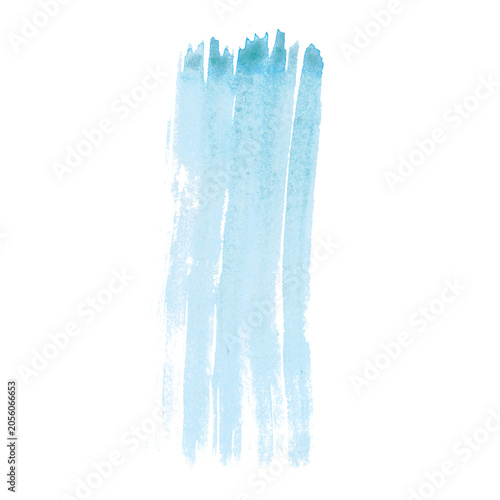 Blue wide watercolor vertical stripe made by hand with a brush. Isolated objects on a white background. Abstract illustration. Drawing for blanks, scrapbooking, journaling. Stripe, line, blue, brush