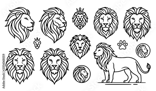 Foto Elegant lion line art vector set with regal wildlife illustrations