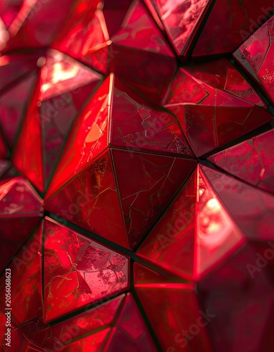 Abstract Geometric Pattern of Red Faceted Surfaces