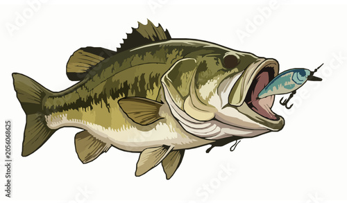 Foto Largemouth Bass Catching Fishing Lure Vector Illustration