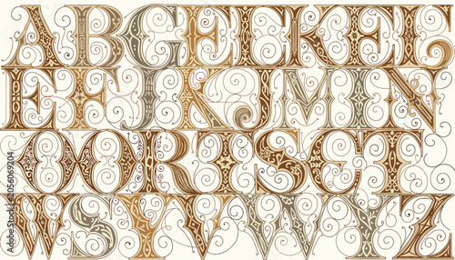 Φωτογραφία An ornate and decorative alphabet featuring elaborate scrollwork and intricate patterns in a vintage style