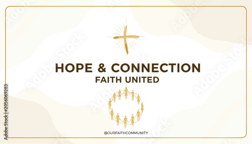 Quadro su tela Hope and Connection Faith United logo featuring a cross and a circle of people, symbolizing community and spiritual unity