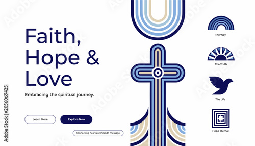 Fotografie Faith, Hope & Love: Embracing the spiritual journey with symbolic imagery of a cross and rainbow