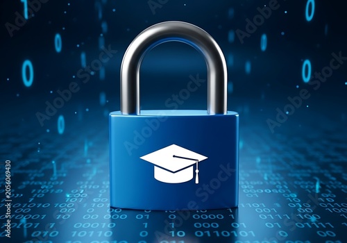 Educational data security concept padlock with graduation cap symbolizing protected student information