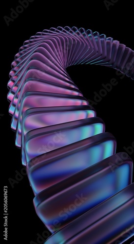Neon light holographic gradient, abstract crystal pattern, 3D illustration showing black 3D background, caustic effect, and glass chromatic cube block shapes render