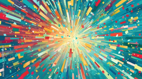 Colorful radial burst abstract with bright center