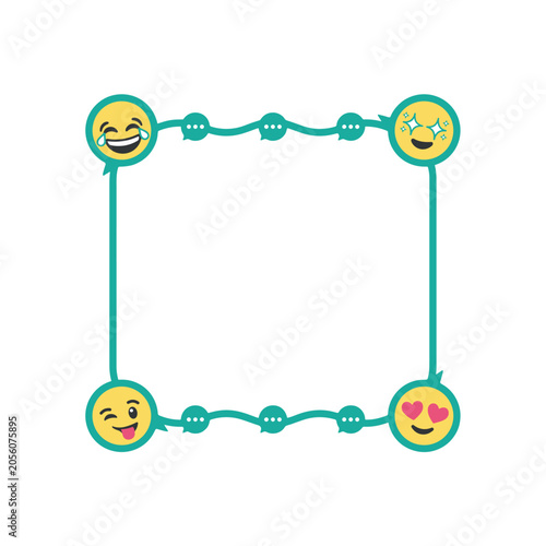 A square message border featuring expressive colorful emojis and chat bubble connectors for World Emoji Day digital communication