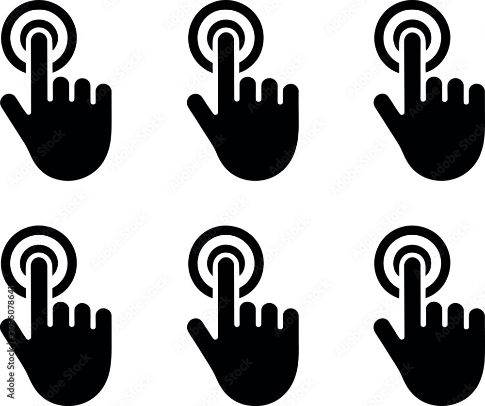 Fototapeta premium Set of black hand finger touching circular cursor icons for digital interface navigation