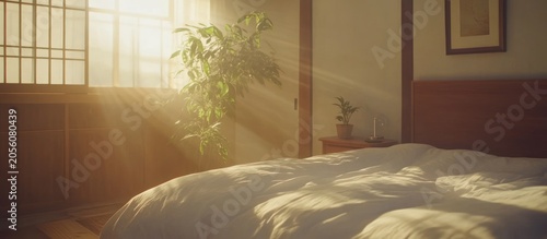 Sunlit bedroom, plant, Japanese-style room, morning light