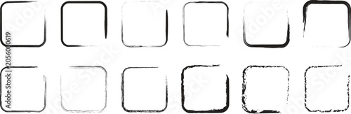 Obraz na plátně Grunge rounded square frames set with rough ink borders and imperfect edges isolated on light background for modern design use