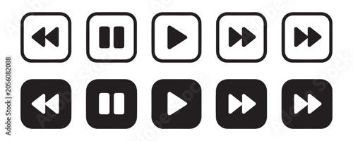 Tableau sur toile Square media control button set with play pause and skip functions for mobile app interface design