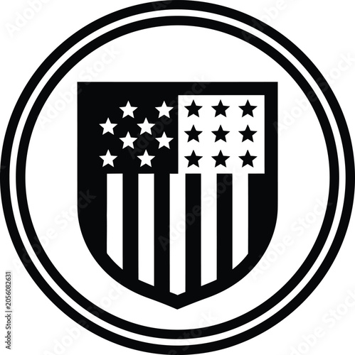 American shield badge icon with stripes and stars, american
