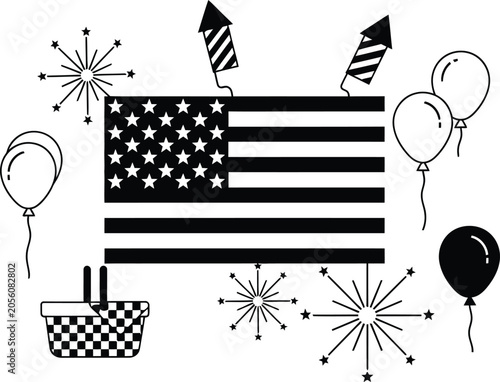 Us independence day celebration vector picnic elements