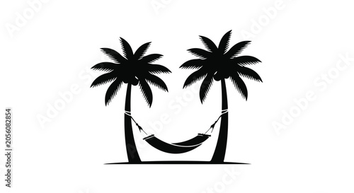black hammock between two palm trees tropical vacation