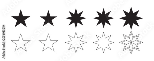 Tableau sur toile Set of star icons with varying point counts from five to eight for branding and navigation in vector