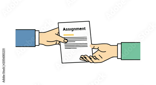 hands exchanging a business assignment document