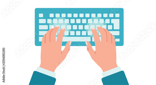 hands typing on computer keyboard, business technology concept