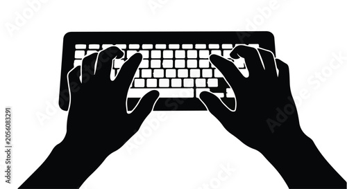 hands typing on computer keyboard silhouette