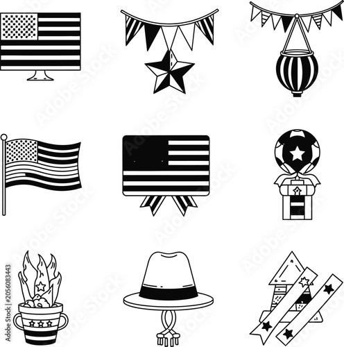 Independence day celebration party vector icon set