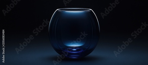 Dark blue glass bowl on dark background, studio shot, product display