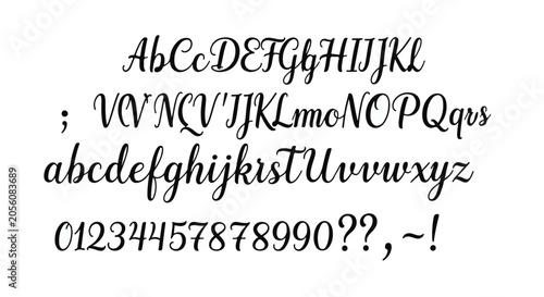 elegant cursive alphabet typography uppercase lowercase numbers