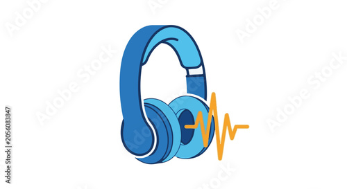 blue headphones with orange sound wave symbol illustration