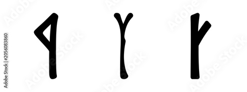 Tableau sur toile Ancient runic alphabet letters illustration - Three stylized black runic letters arranged horizontally for historical or fantasy design projects