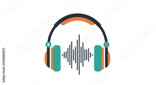 Colorful headphones with sound wave symbol illustration