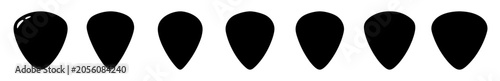 Fotografie Set of eight black guitar picks icons - Minimalist collection of black guitar picks arranged in a row, ready for use in music-related designs or stock graphics
