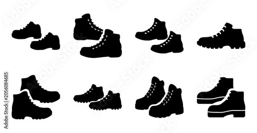Valokuva Black silhouette shoes collection flat design - A stylish flat design collection of black silhouette shoes in various styles for graphic use