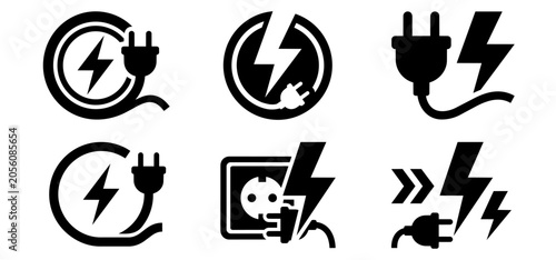 Canvastavla Electric charge icon set with plug, socket, and lightning bolt symbols