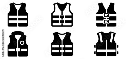 Photography Life vest and safety jacket icon set for personal flotation and water safety