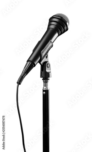 Black microphone with wire on a stand