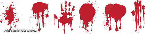 Photos Red ink splatter and dripping paint stains collection in grunge style isolated on white background